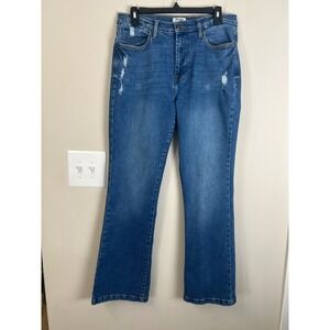 Kensie Vintage Luxe High Waisted Distressed Straight Leg Blue Jeans Womens 10/30